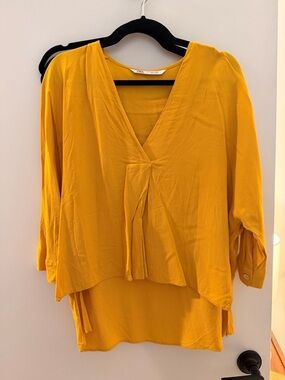 Zara Mustard Yellow V-Neck Blouse